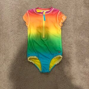 Ruffle Butts Pink and Orange Kids Swimsuit